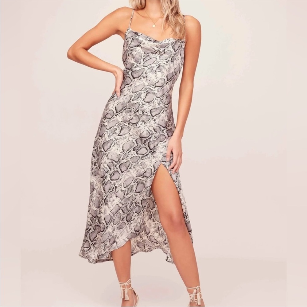 ASTR the Label Gaia Animal Midi Slip Dress Snake Print S